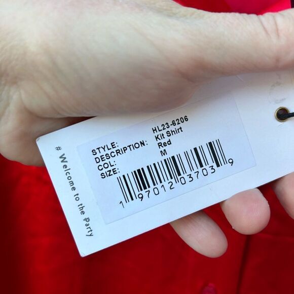 RETROFETE Kit Long Sleeve Silky Button Down Shirt in red size M - Picture 9 of 13